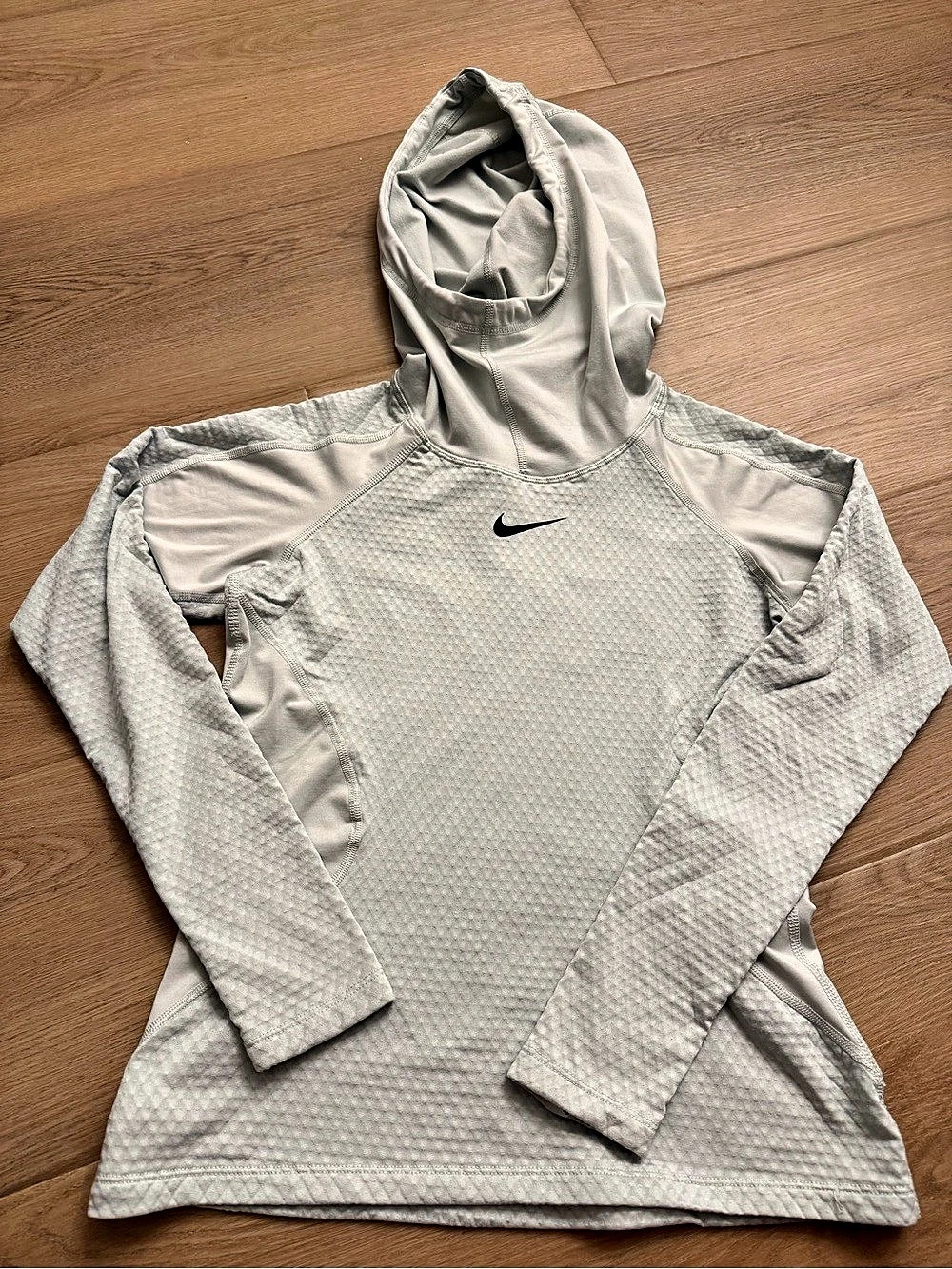 Nike Pro Hyperwarm Women Light Grey Textured High Neck Hooded Top Size Small Run